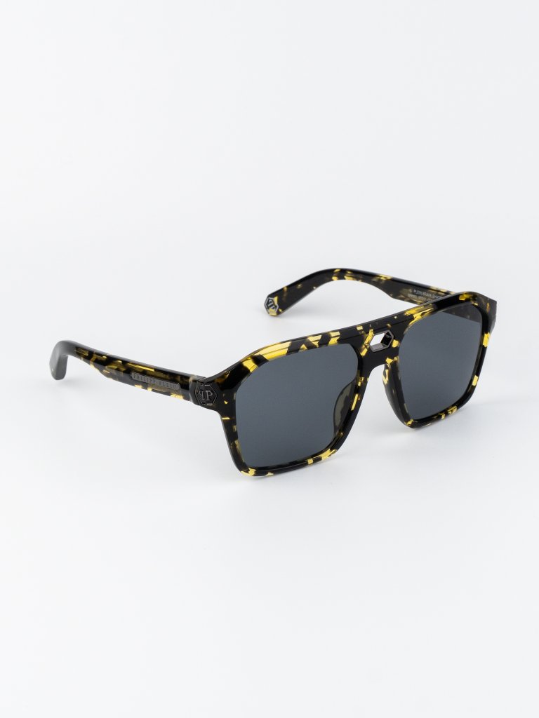 Philipp Plein Women Sunglasses Havana Grey Pilot Spp072m 0709 New Authentic